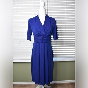 NWOT! Blue Evan Picone Women's Short Sleeve Faux Wrap Midi Dress - Size 4💛